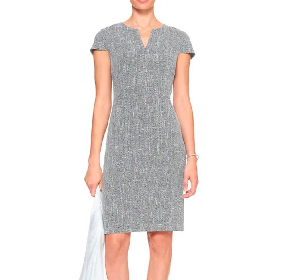 Banana Republic Gray Tweed Split Neck Short Sleeve Dress Size 8